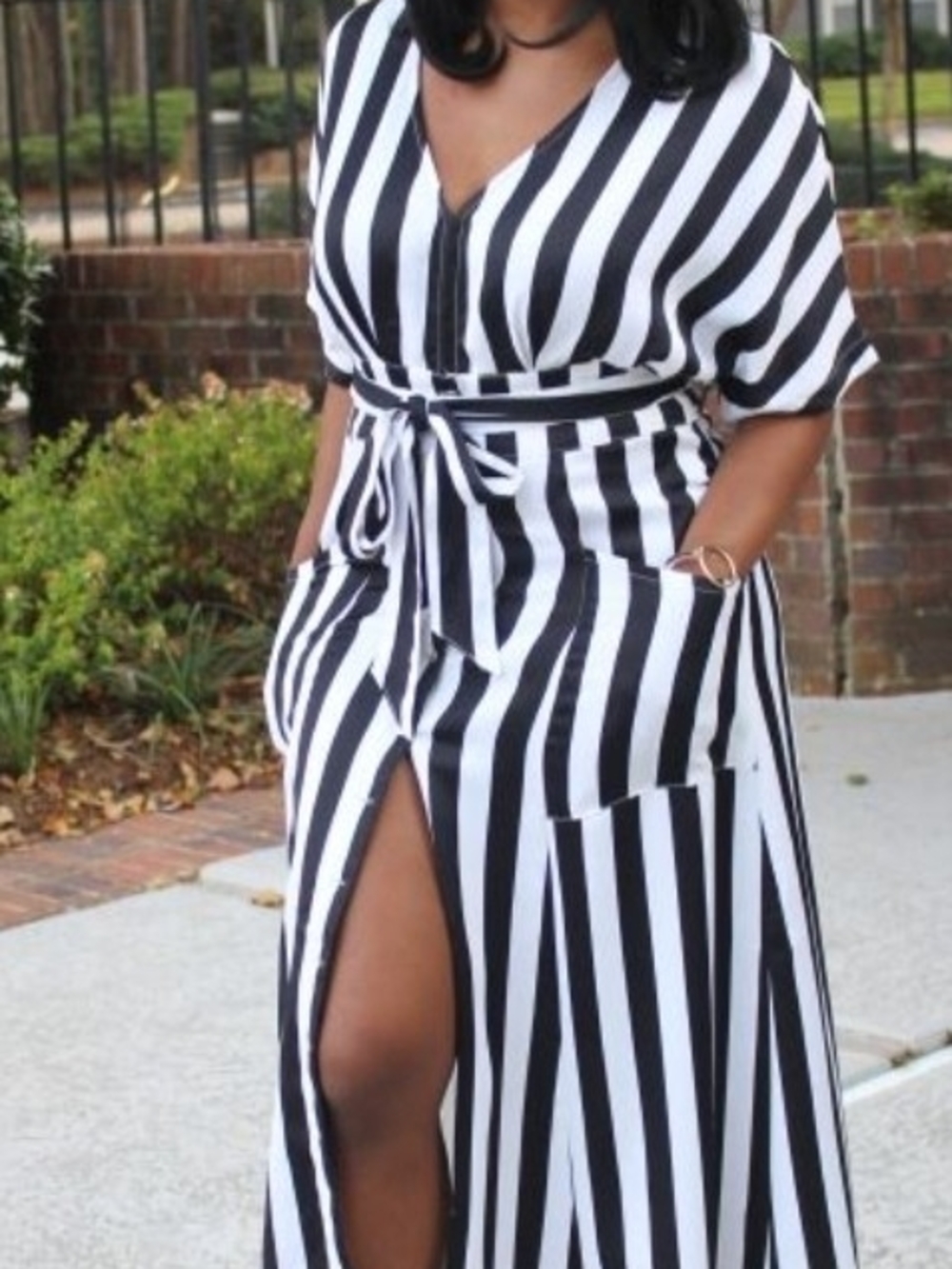Striped Midi Dress Black & White